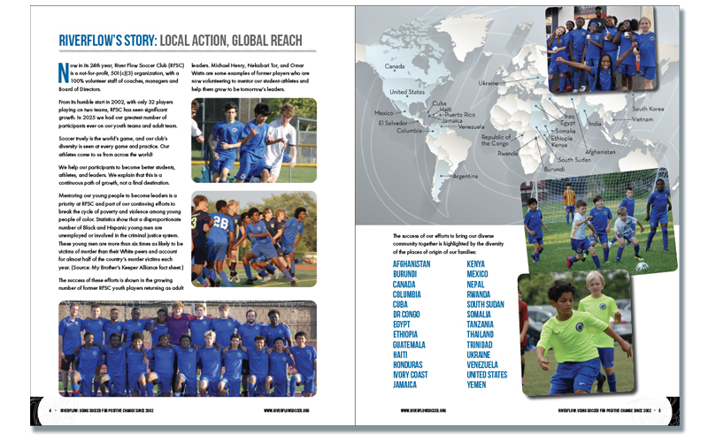 RiverFlow Soccer Club promotion interior pages.
